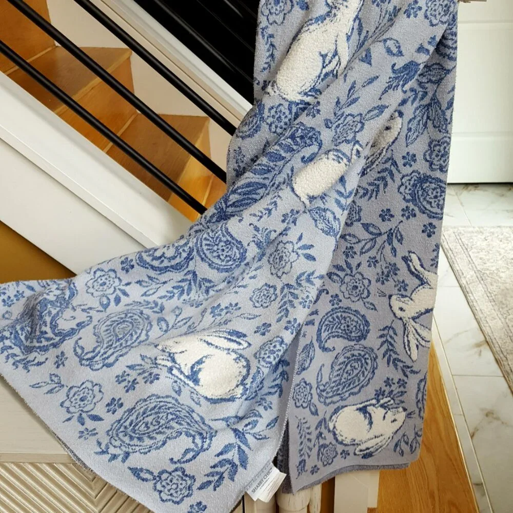 NEW! SHABBY CHIC Bunny & PAISLEY TOILE BLANKET